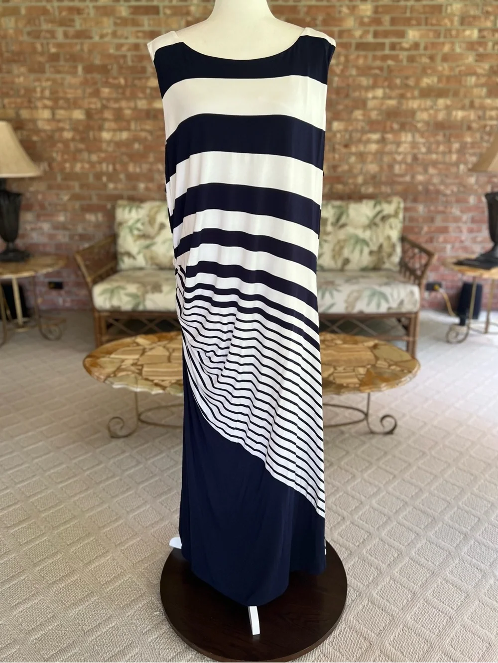 Soft Surroundings Vela Infinity Navy Blue White Striped Ruched Maxi Dress 3X